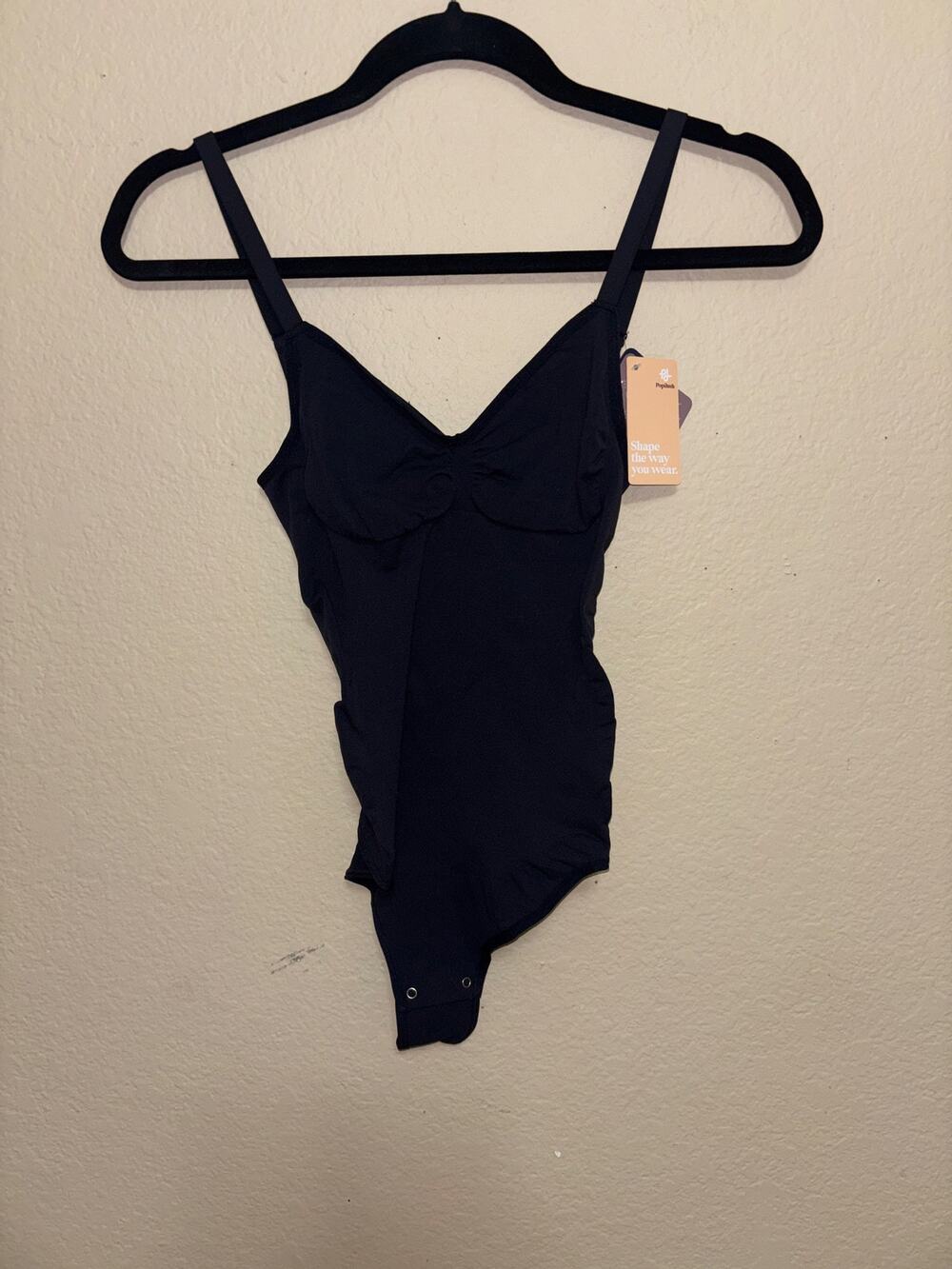 NWT Popilush Black Shaping Bodysuit Tummy Control Plunge Back XL/XXL